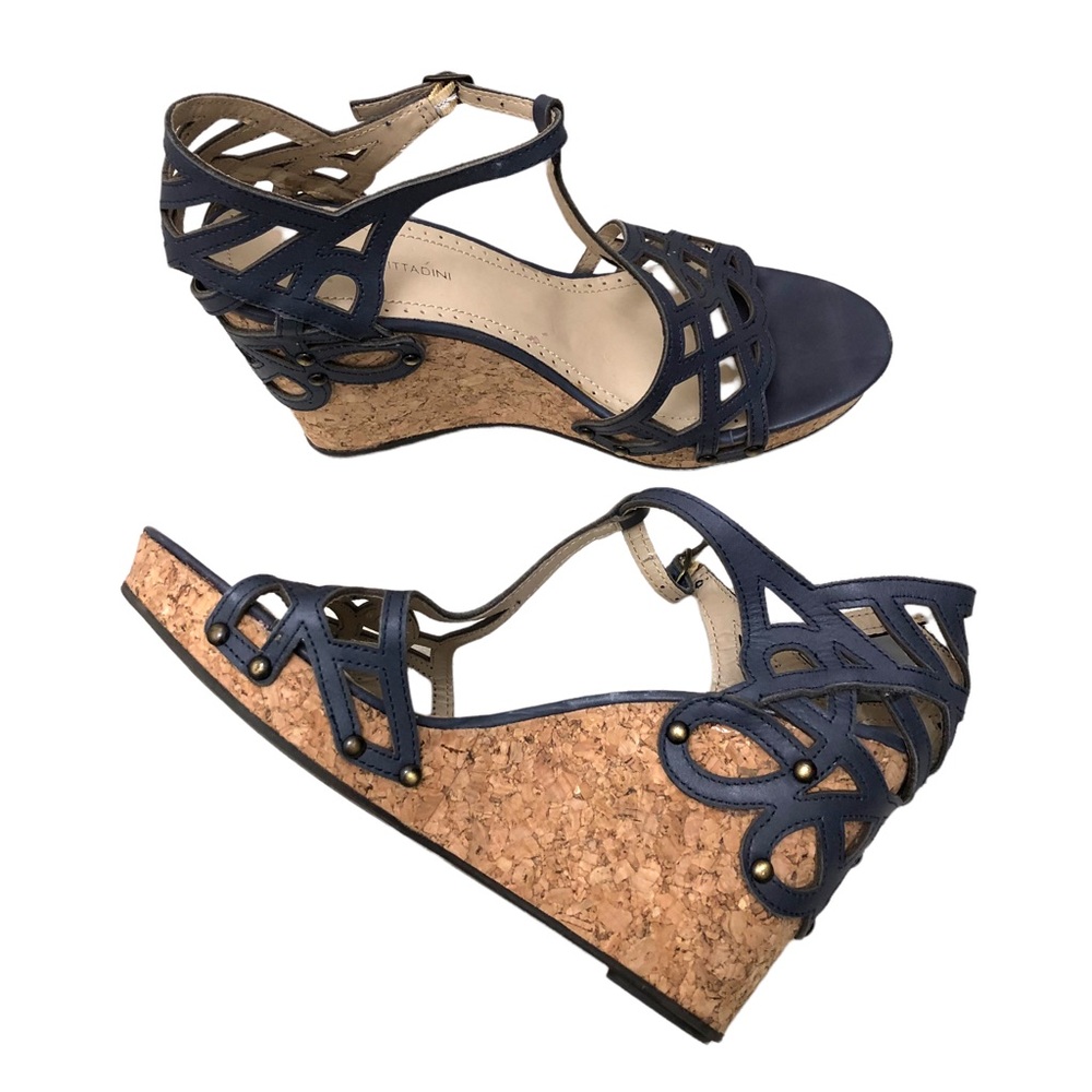 Adrienne Vittadini Leather Sandals with Geometric Design W Size 10 Gray